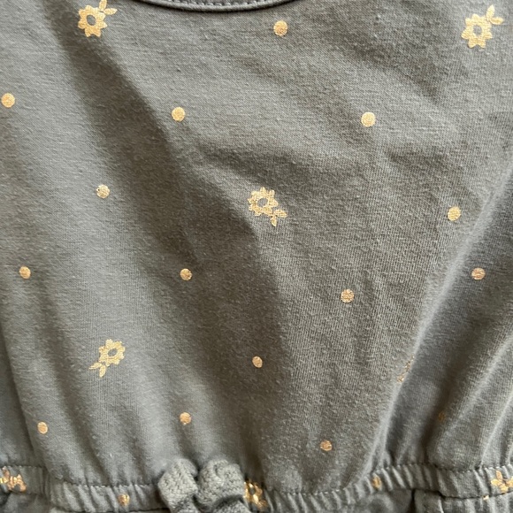 Okie Dokie 2T Green and Gold Floral Cinched Waist Girls Short Sleeve Dress - Picture 2 of 4